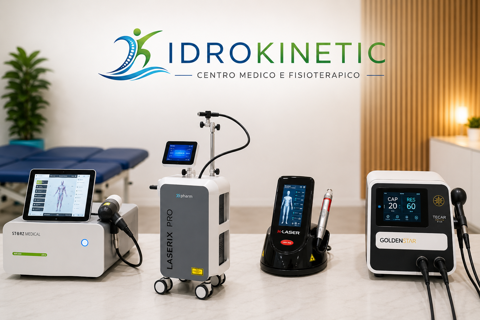 Tecnologie riabilitative Idrokinetic: Storz, Laserix Pro, K-Laser, Tecar Goldenstar